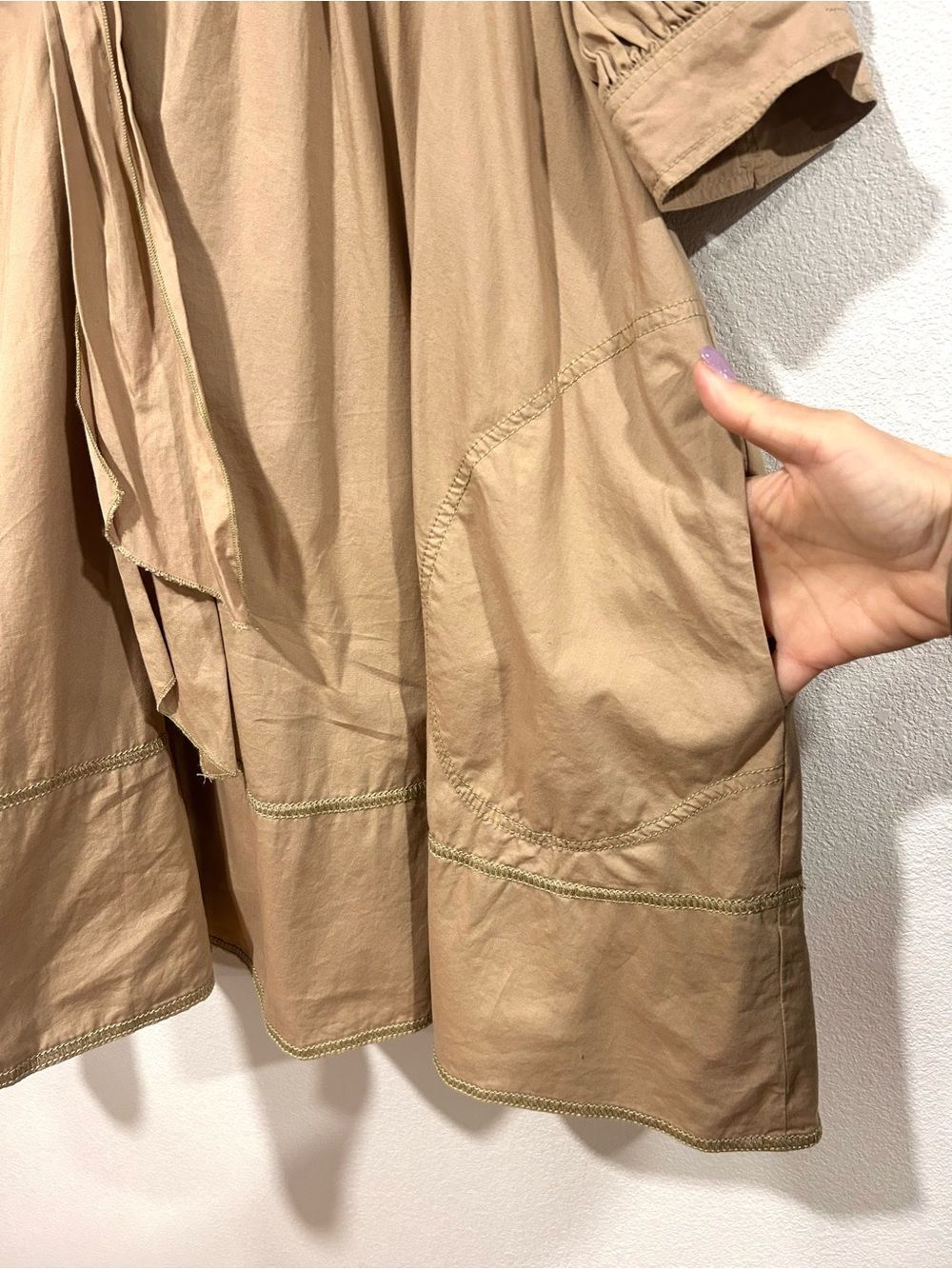 Anthropologie Pilcro Beige Babydoll Tunic Dress Bow Tie Sailor Collar Size S - Picture 7 of 11